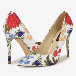 Nine West Women's Floral Heels - White and Red [Size: 7]